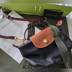 Longchamp Mini Pouch Black and Brown + Unbranded Strap